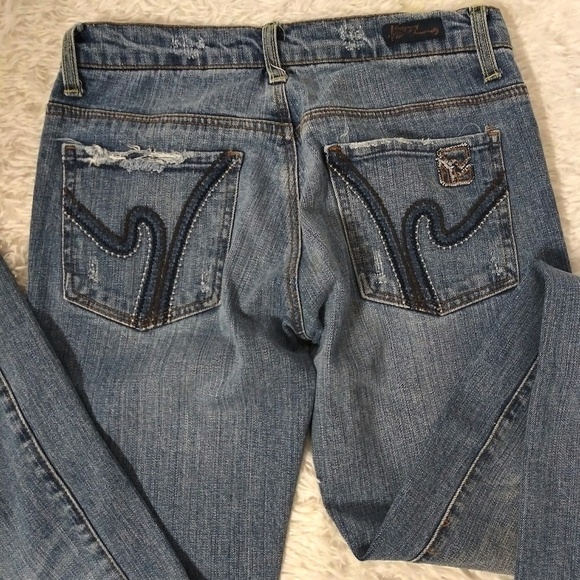 Citizens Of Humanity Blue Whiskering Medium Wash Embroidered Boot Cut Jean - Picture 8 of 8